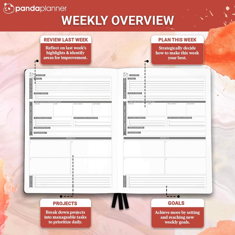 Panda Planner Pro 2026 - A4 6 Month Daily, Weekly & Monthly Planner for Productivity â€“ Large 8.5x11 Undated Day Planner, Goal Planner, Project Organizer & Habit Tracker Notebook â€“ Orange - Image 4